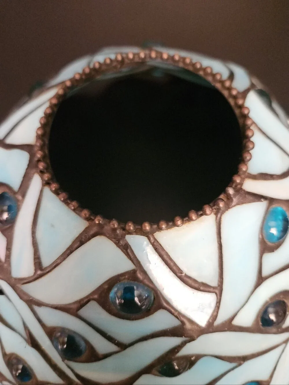 Vtg PartyLite SPRING WATER Tealight Votive Tiffany Style Lamp Stained Glass Blue